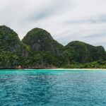 Limestone cliffs and turquoise waters on a Thai beach