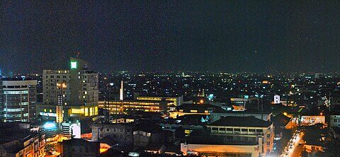Nighttime view of downtown Bandung, West Java, Indonesia