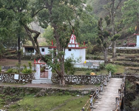 Ashram nestled in lush greenery, Uttarakhand, India