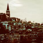 Christian cross on a residential hillside in Seoul, South Korea