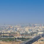 Vue aérienne de Bagdad et du fleuve Tigre, Irak