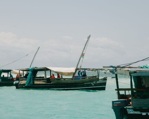 Traditional fishing boats in Mombasa harbor on Kenya's coast, illustrative photo