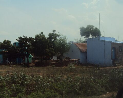 Maisons d'un village du district de Tirunelveli, Tamil Nadu, Inde